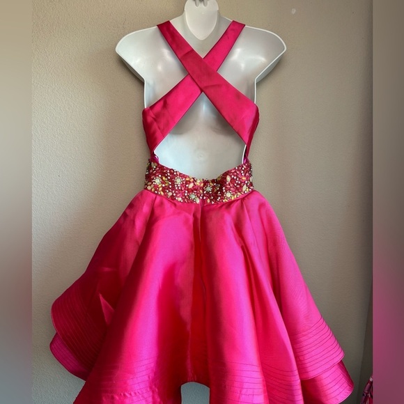 Mac Duggal Bright Pink A-Line Fit & Flare Floral Beaded Petticoat Formal Dress 2 - Picture 7 of 16